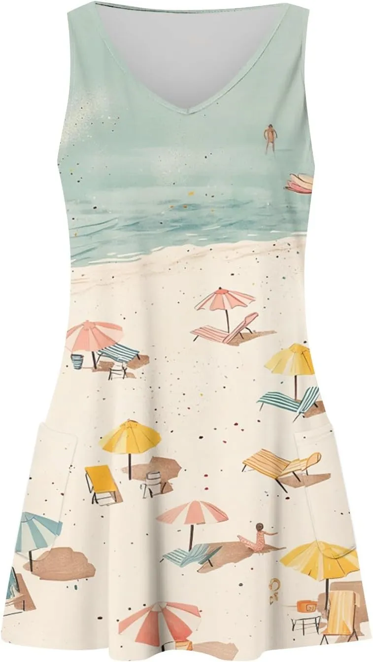 Dresses for Women 2025 Summer Beach Vacation Clothes Spring Sleeveless V Neck Casual Sundresses