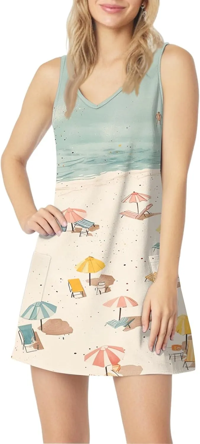 Dresses for Women 2025 Summer Beach Vacation Clothes Spring Sleeveless V Neck Casual Sundresses