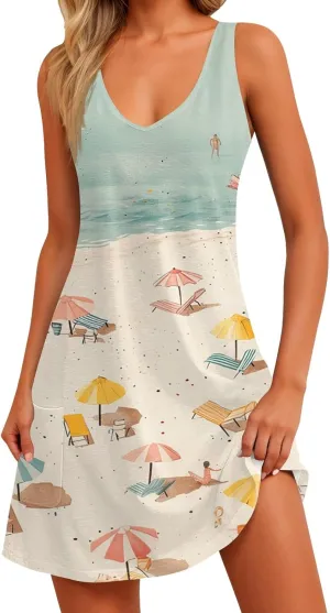 Dresses for Women 2025 Summer Beach Vacation Clothes Spring Sleeveless V Neck Casual Sundresses