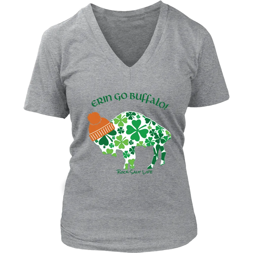 Erin Go Buffalo Rock Salt Life St. Patricks Day Womens V-Neck T-Shirt