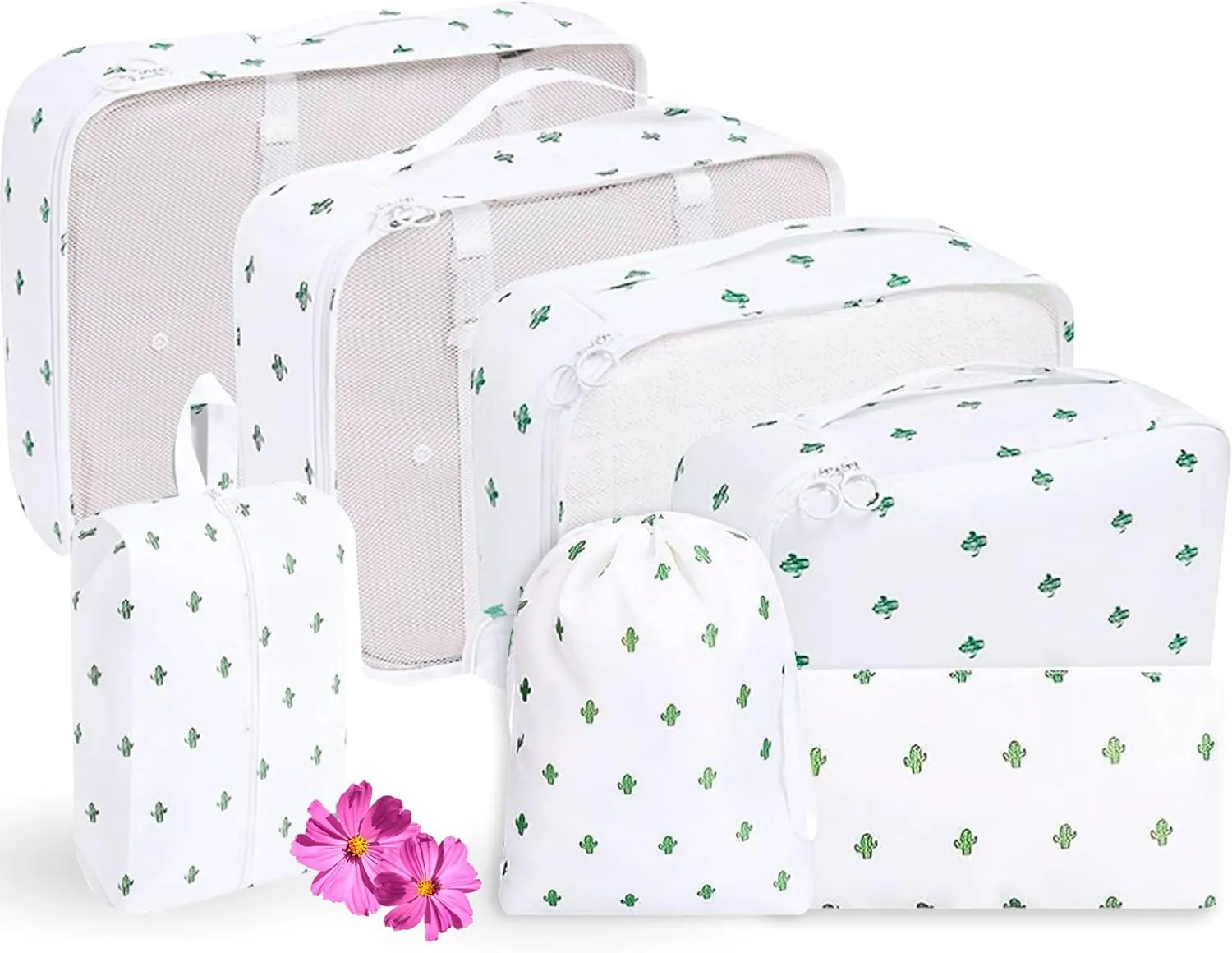 Ewise Shop - 7-Piece Set of Packing Cubes for Travel, Luggage, and Suitcases: Resistant and Waterproof Organizer Bags (Cactus)
