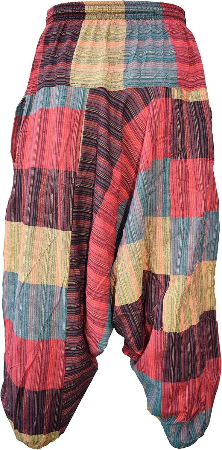 Gheri Men's Multicolored Patchwork Elastic Waist Harem Genie Pants Trousers