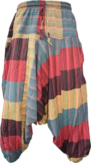 Gheri Men's Multicolored Patchwork Elastic Waist Harem Genie Pants Trousers
