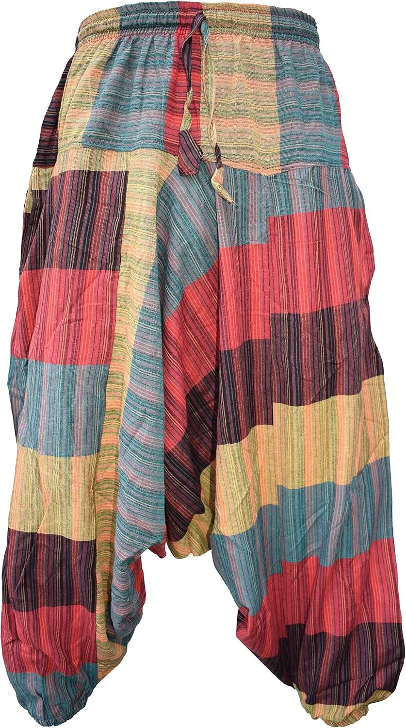 Gheri Men's Multicolored Patchwork Elastic Waist Harem Genie Pants Trousers