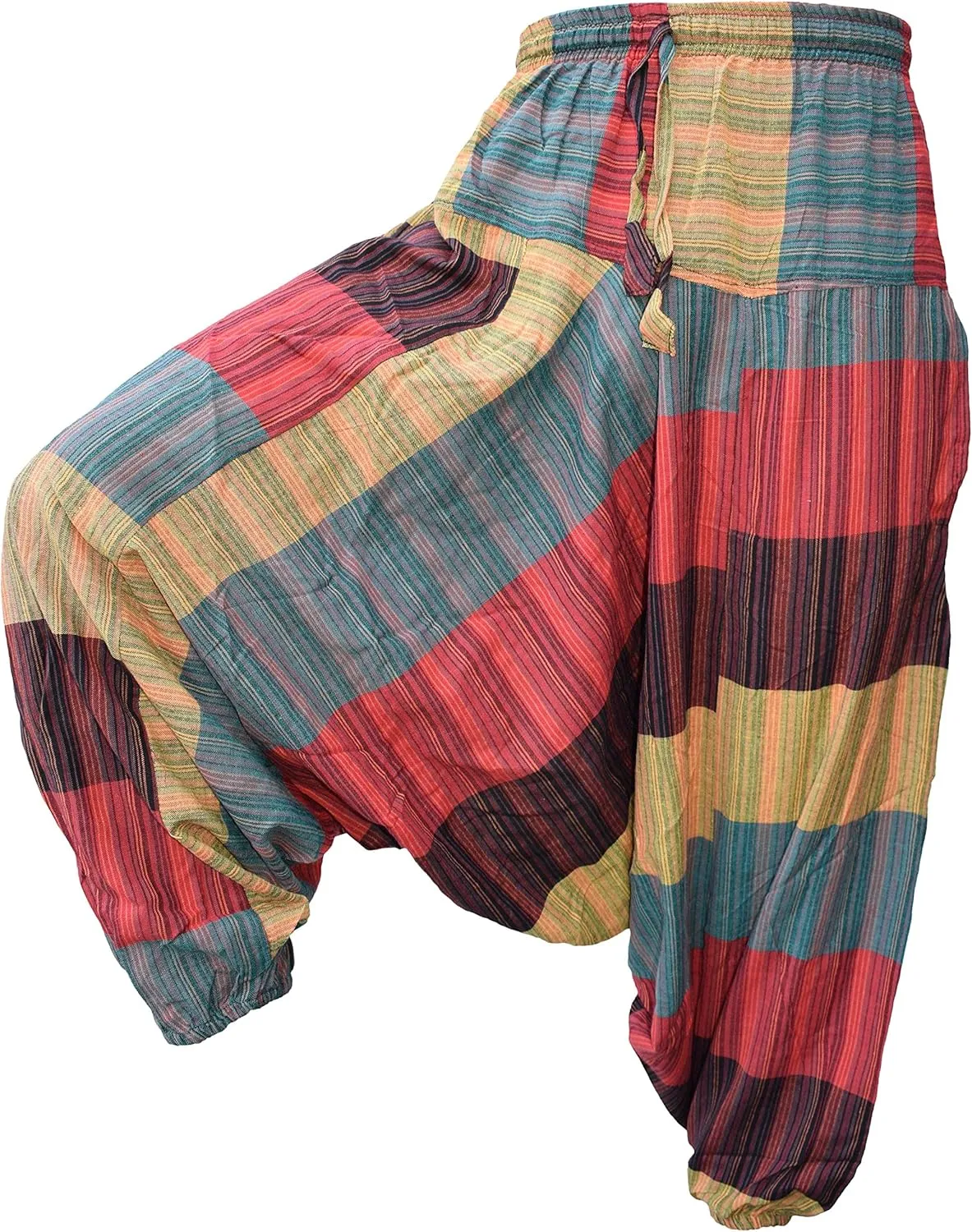 Gheri Men's Multicolored Patchwork Elastic Waist Harem Genie Pants Trousers