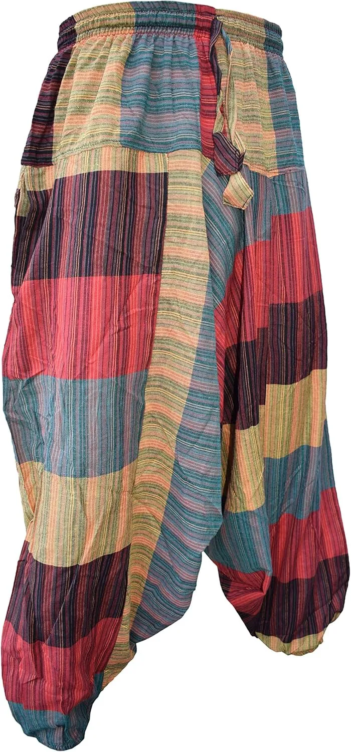 Gheri Men's Multicolored Patchwork Elastic Waist Harem Genie Pants Trousers