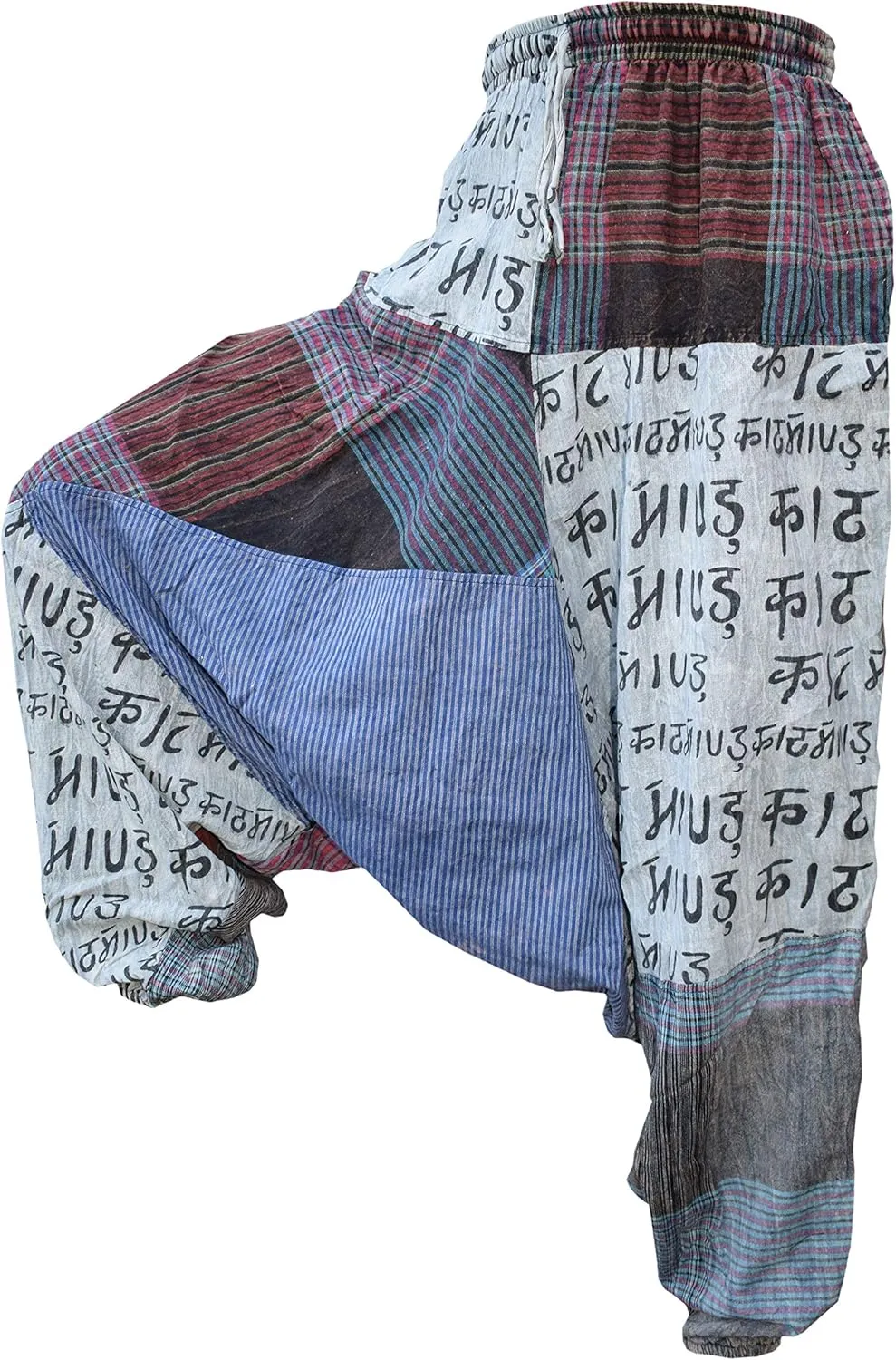Gheri Men's Multicolored Patchwork Elastic Waist Harem Genie Pants Trousers