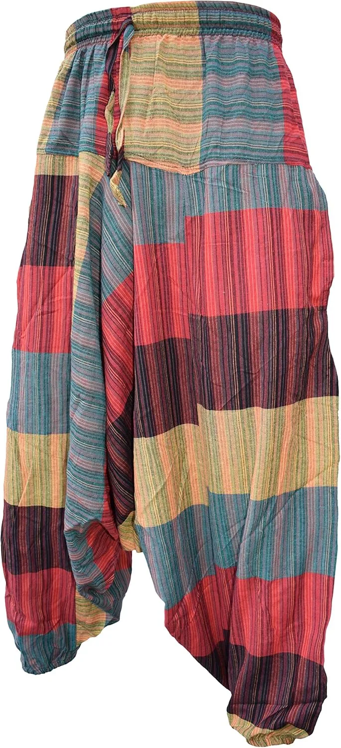Gheri Men's Multicolored Patchwork Elastic Waist Harem Genie Pants Trousers