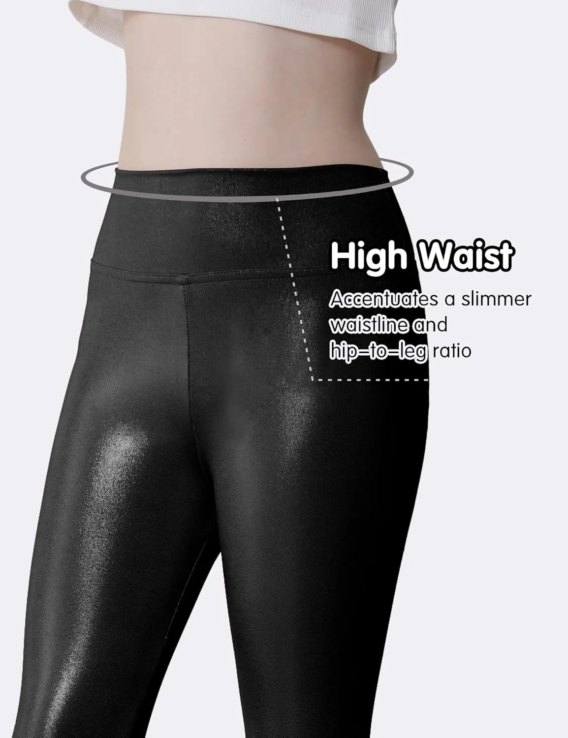 Girls Metallic Leggings High Waisted Sparkly Yoga Pants Shiny Running Dance Tights for Kids Youth Teen, 2 Pack