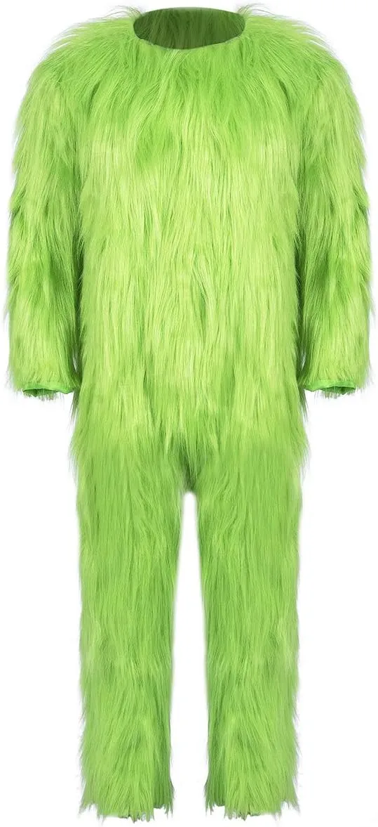 Green Furry Pants Adults Green Furry Jumpsuit Onesie Costume Christmas Halloween Cosplay Accessory