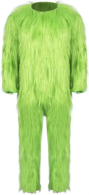 Green Furry Pants Adults Green Furry Jumpsuit Onesie Costume Christmas Halloween Cosplay Accessory