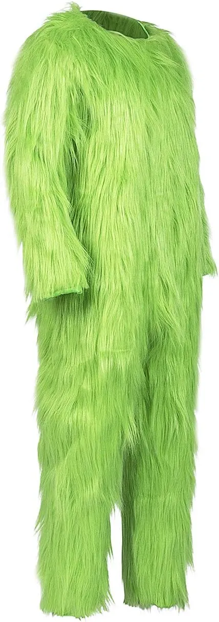 Green Furry Pants Adults Green Furry Jumpsuit Onesie Costume Christmas Halloween Cosplay Accessory