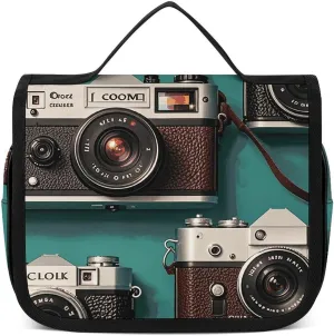 Hanging Toiletry Bag for Women Men Portable Waterproof Makeup Bag Organizer Retro Cool Camera Collection Travel Toiletry Bag