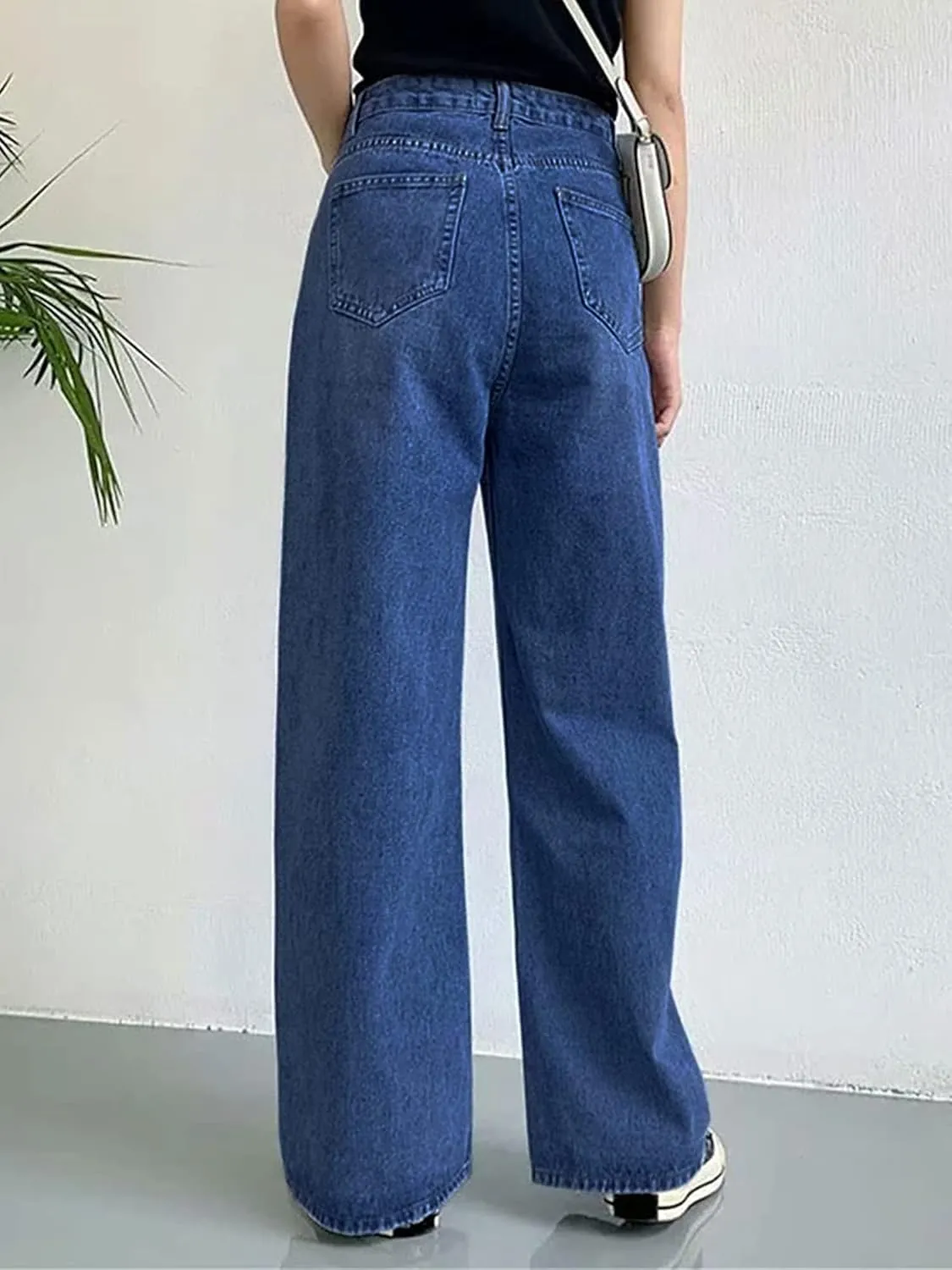 HDLTE Women Ripped Boyfriends Jeans Distressed High Waist Baggy Denim Pants Wide Leg Straight Trousers Y2k Streetwear Pants