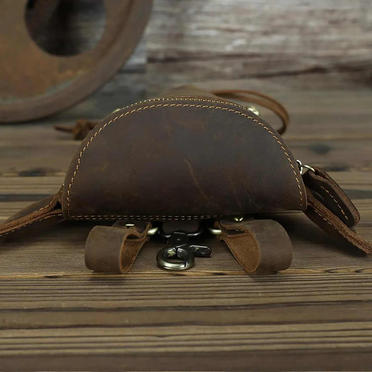 Head Layer Leather Leather Waist Bag Men'S Retro Cool Cow Head Hanging Bag Wear Waist Belt Cell Phone Waist Pack Bags (Brown, One Size)