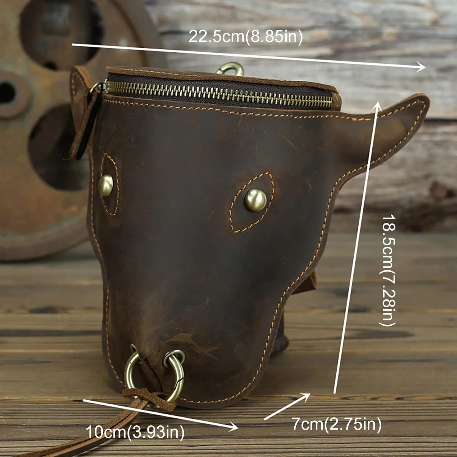 Head Layer Leather Leather Waist Bag Men'S Retro Cool Cow Head Hanging Bag Wear Waist Belt Cell Phone Waist Pack Bags (Brown, One Size)