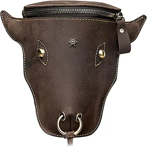 Head Layer Leather Leather Waist Bag Men'S Retro Cool Cow Head Hanging Bag Wear Waist Belt Slim Running Belt Waist Pack (Coffee, One Size)