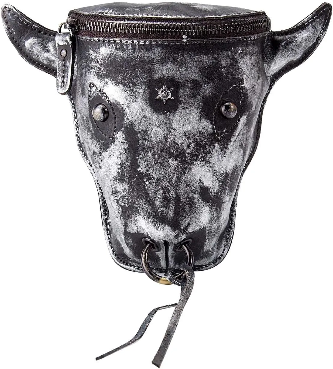 Head Layer Leather Leather Waist Bag Men'S Retro Cool Cow Head Hanging Bag Wear Waist Belt Slim Running Belt Waist Pack (Grey, One Size)