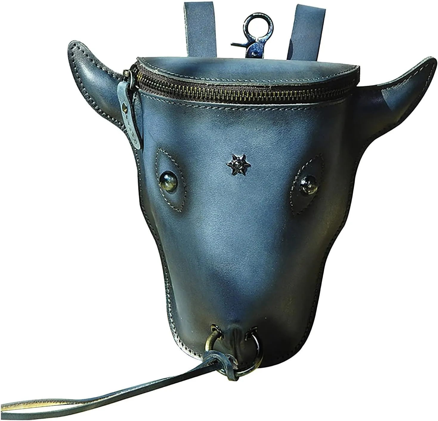 Head Layer Leather Leather Waist Bag Men'S Retro Cool Cow Head Hanging Bag Wear Waist Belt Slim Running Belt Waist Pack (Navy, One Size)
