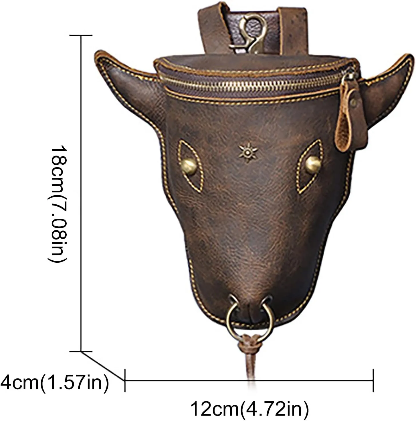 Head Layer Leather Leather Waist Bag Men'S Retro Cool Cow Head Hanging Bag Wear Waist Belt Slim Running Belt Waist Pack (Navy, One Size)