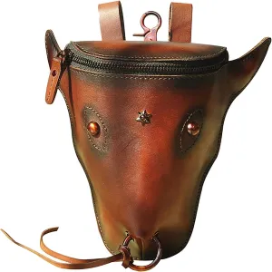 Head Layer Leather Leather Waist Bag Men'S Retro Cool Cow Head Hanging Bag Wear Waist Belt Slim Running Belt Waist Pack (Wine, One Size)