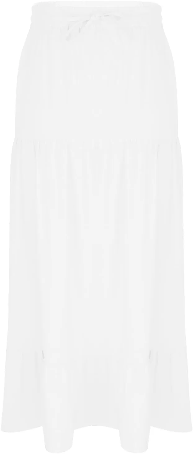 HGps8w Women's 2025 Summer Boho Linen Slit Flowy Maxi Skirt, Trendy Elastic Waist A Line Tiered Beach Long Skirts