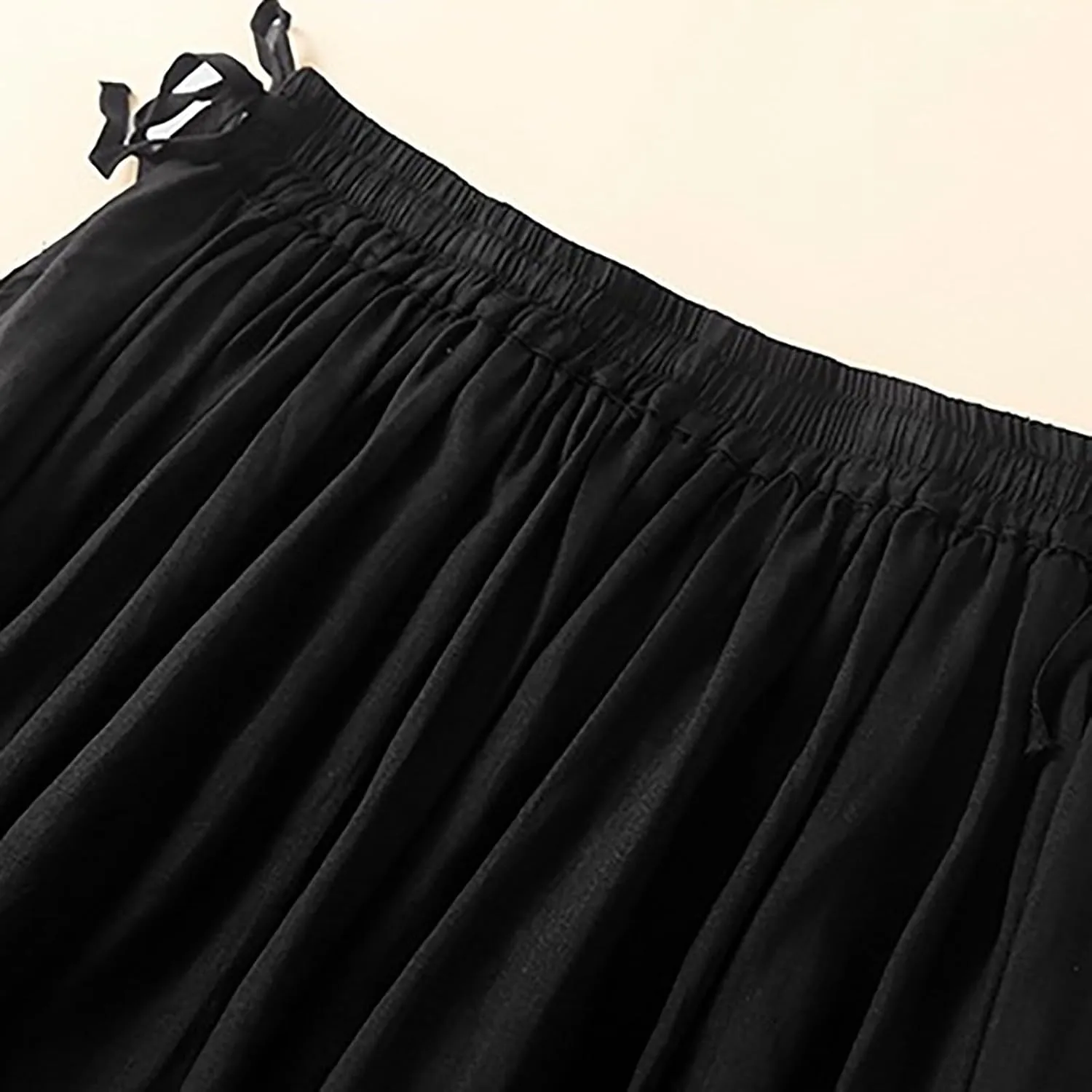 HGps8w Womens Cotton Linen Drawstring Maxi Skirt Lightweight Casual Summer Elastic High Waisted A-line Swing Skirts