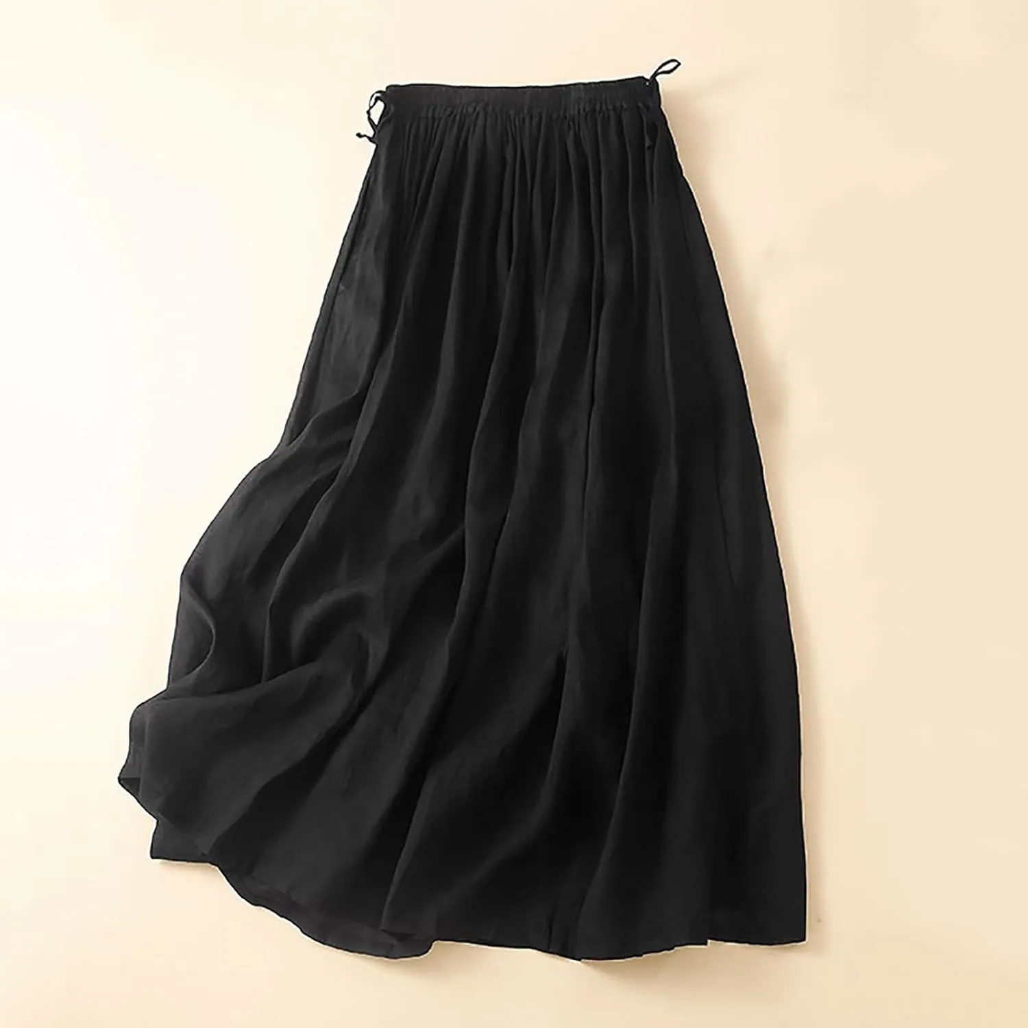 HGps8w Womens Cotton Linen Drawstring Maxi Skirt Lightweight Casual Summer Elastic High Waisted A-line Swing Skirts