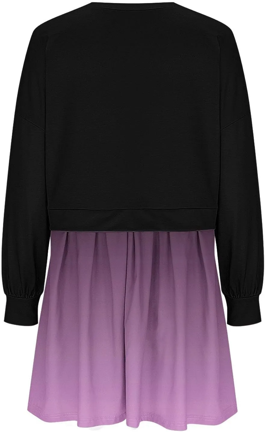 HGps8w Womens Gradient Oversized Sweatshirt Dress Crewneck Cute Patchwork Long Sleeve Pullover Flowy Pleated Mini Dress