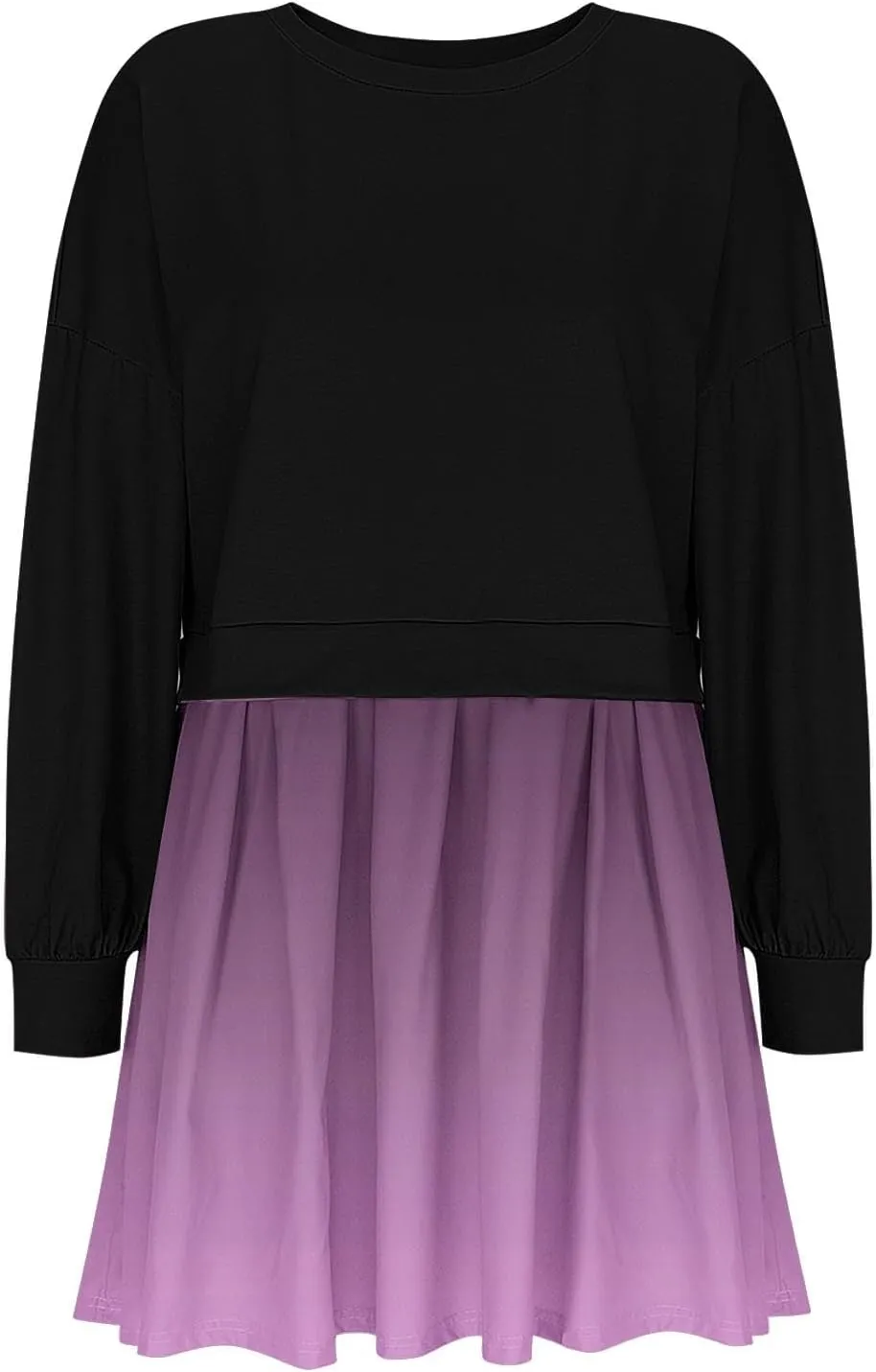 HGps8w Womens Gradient Oversized Sweatshirt Dress Crewneck Cute Patchwork Long Sleeve Pullover Flowy Pleated Mini Dress