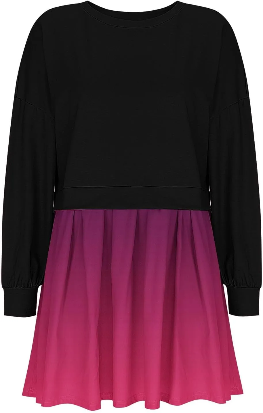 HGps8w Womens Gradient Oversized Sweatshirt Dress Crewneck Cute Patchwork Long Sleeve Pullover Flowy Pleated Mini Dress