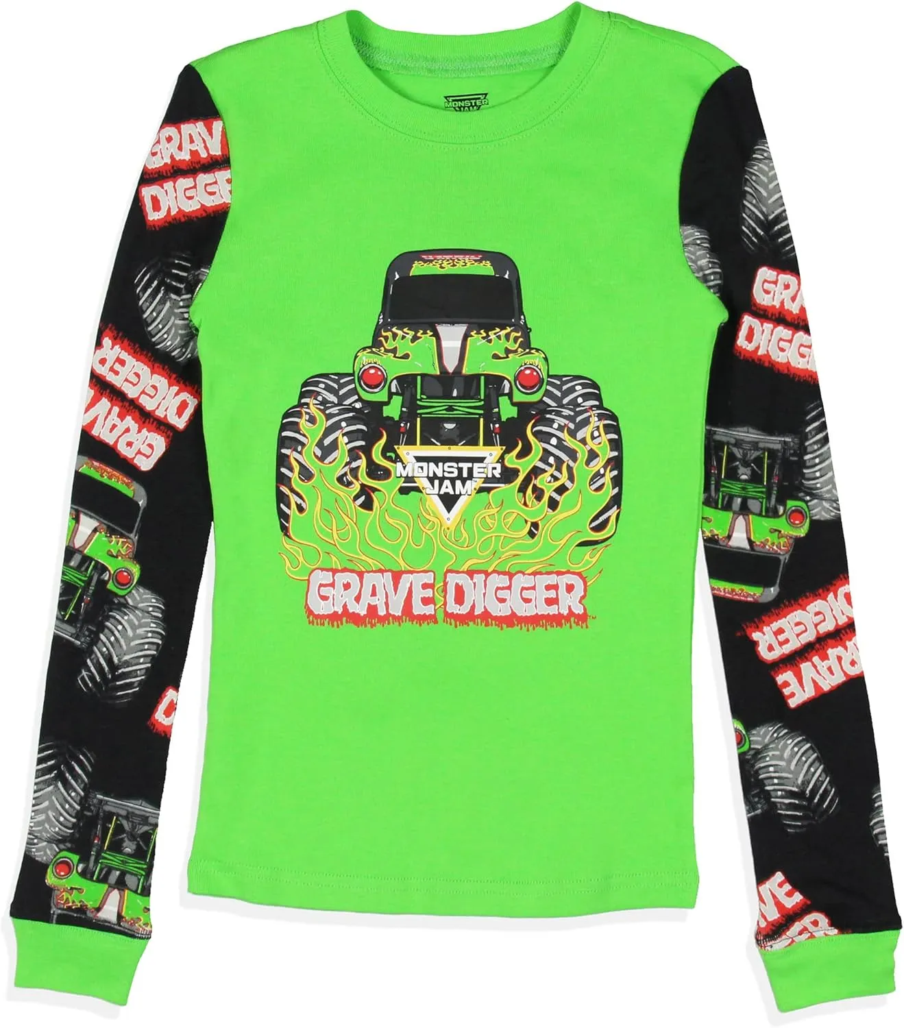 INTIMO Monster Jam Boys' Truck Long Sleeve Grave Digger Tight Fit Sleep Pajama Set