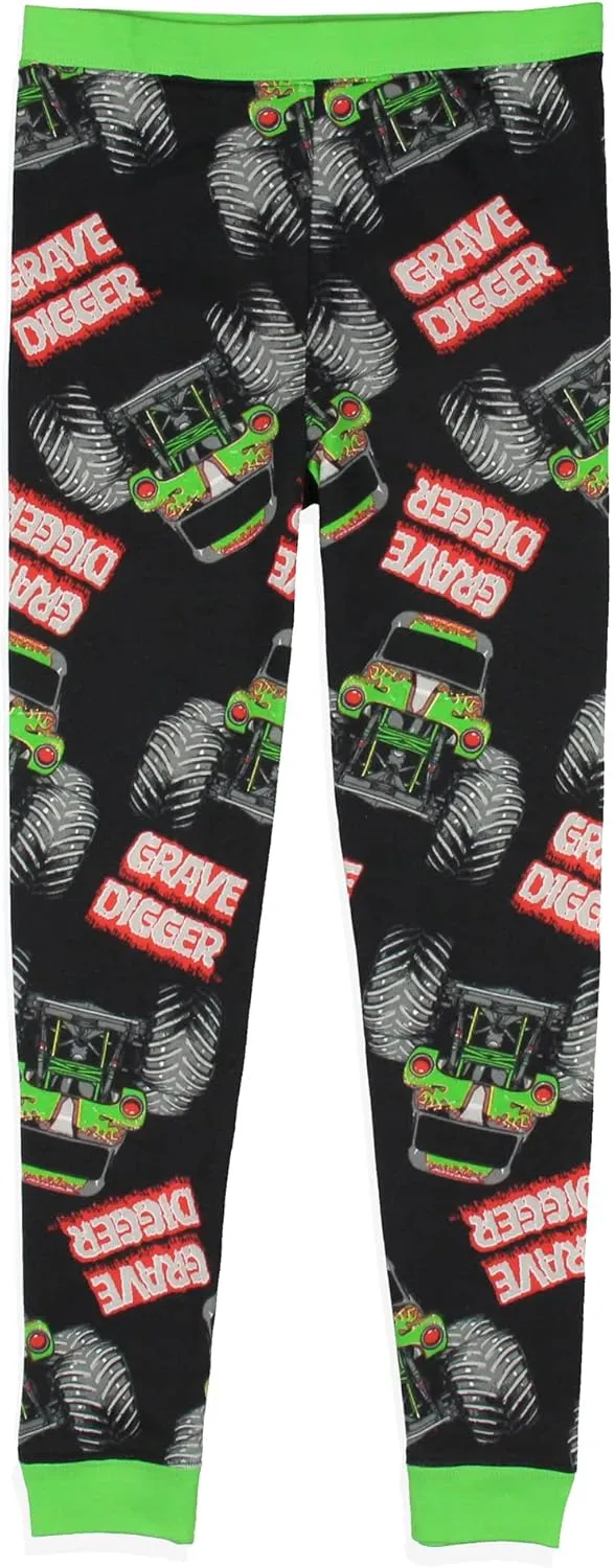 INTIMO Monster Jam Boys' Truck Long Sleeve Grave Digger Tight Fit Sleep Pajama Set