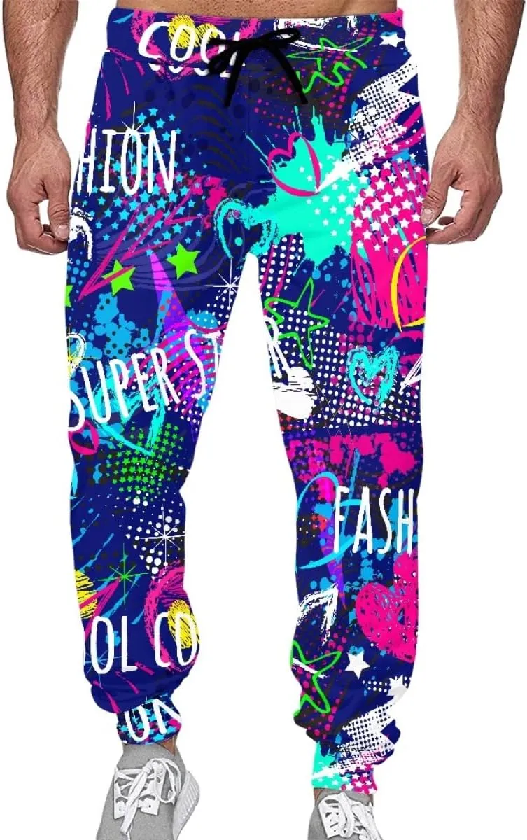 KIDVOVOU Men's Graffiti Print Elastic Waist Drawstring Hip Hop Pants Sport Jogger Sweatpants with Pockets