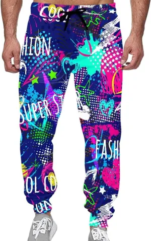 KIDVOVOU Men's Graffiti Print Elastic Waist Drawstring Hip Hop Pants Sport Jogger Sweatpants with Pockets