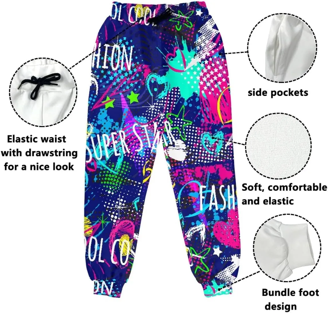 KIDVOVOU Men's Graffiti Print Elastic Waist Drawstring Hip Hop Pants Sport Jogger Sweatpants with Pockets