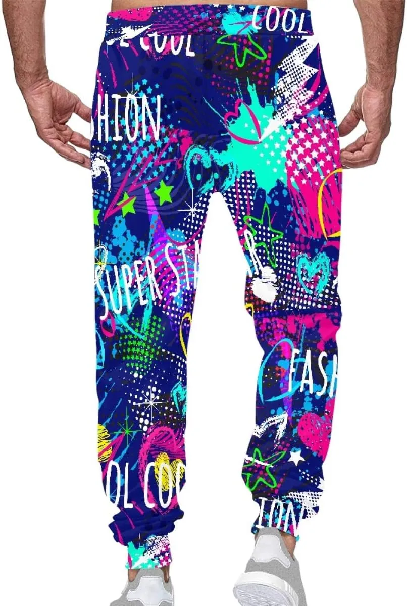 KIDVOVOU Men's Graffiti Print Elastic Waist Drawstring Hip Hop Pants Sport Jogger Sweatpants with Pockets
