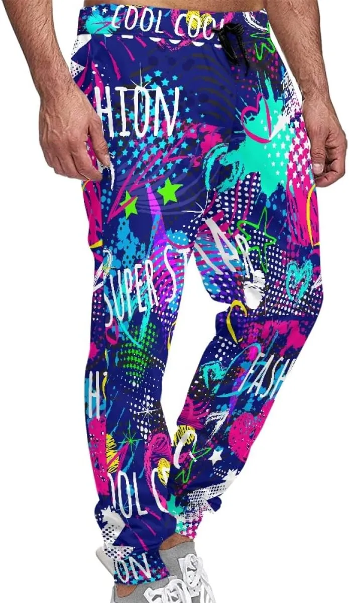 KIDVOVOU Men's Graffiti Print Elastic Waist Drawstring Hip Hop Pants Sport Jogger Sweatpants with Pockets