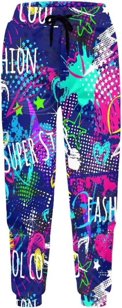 KIDVOVOU Men's Graffiti Print Elastic Waist Drawstring Hip Hop Pants Sport Jogger Sweatpants with Pockets