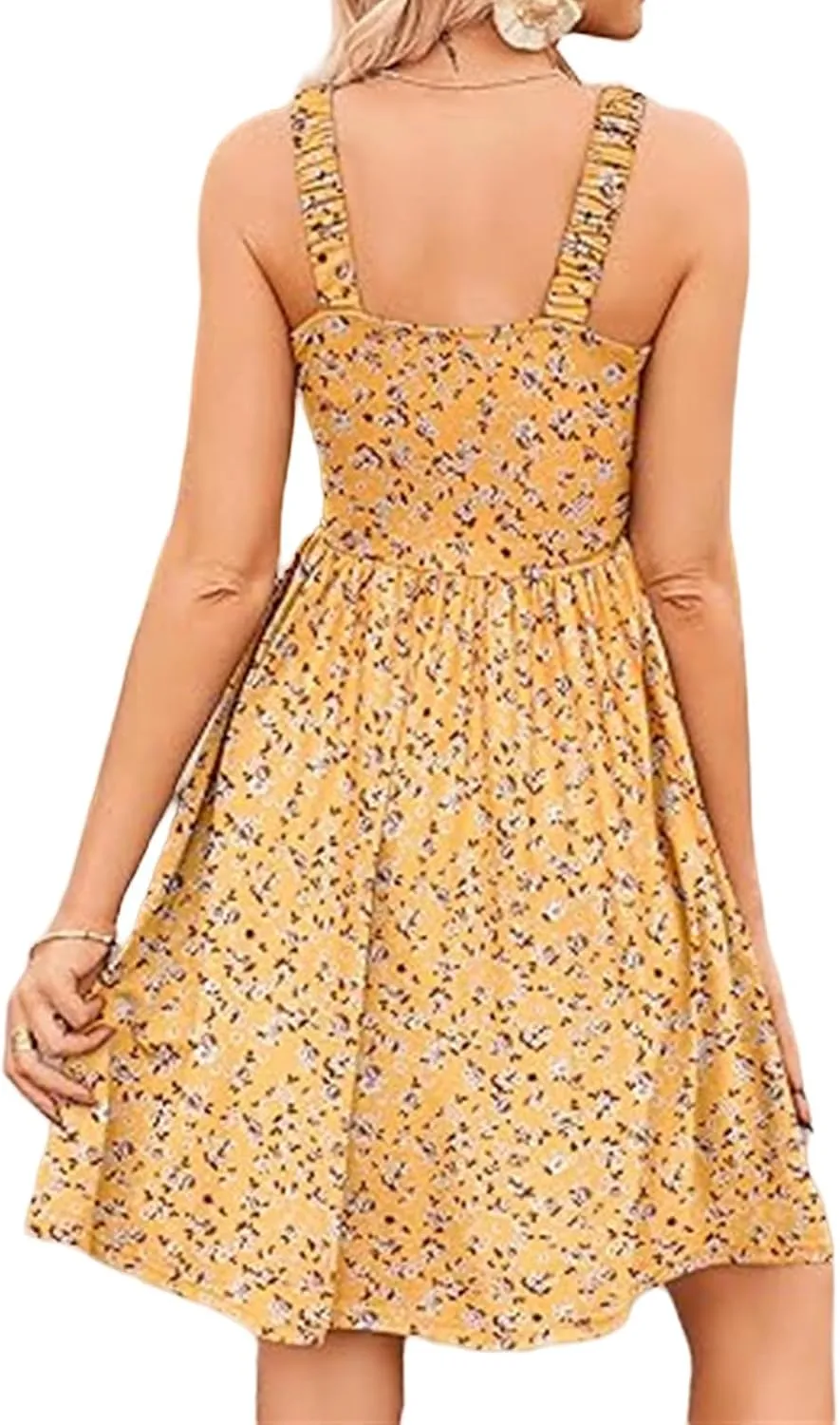 Kubbon Floral Dress for Women Casual Sleeveless Square Neck Tank Dresses Boho A Line Mini Dresses Beach Travel Outfits
