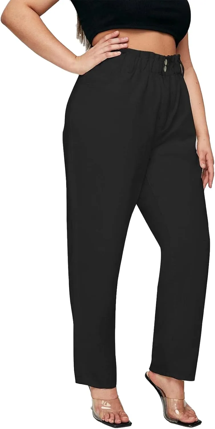 LEIJIJEANS Plus Size Khaki Jeans for Women Tapered Women Jeans Full Length Mom High Waist Tall Loose Harem Denim Pants
