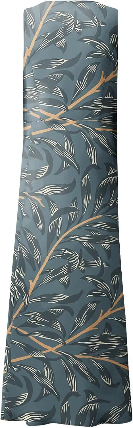 Linen Dress for Women 2024 Summer Printed Sleeveless Maxi Dress Casual Tank Dress Flowy Long Dresses with Pockets