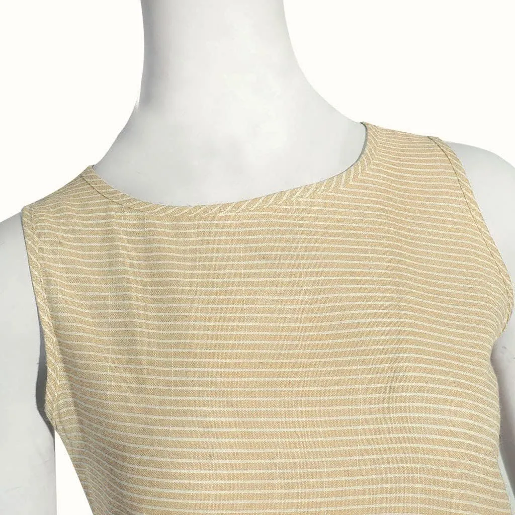 Linen Dresses for Women Summer Striped Sleeveless Crewneck Midi Dresses Casual Tshirt Dress with Pockets