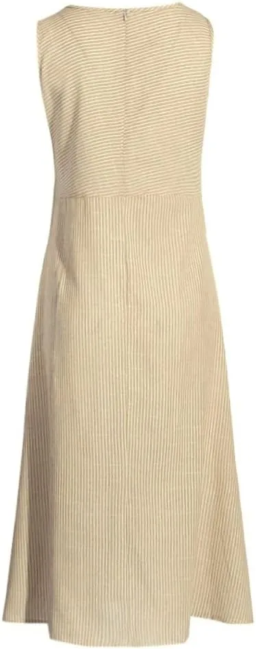 Linen Dresses for Women Summer Striped Sleeveless Crewneck Midi Dresses Casual Tshirt Dress with Pockets