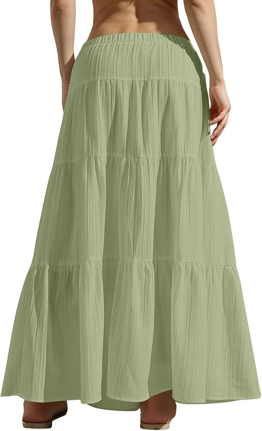 Linen Maxi Skirts for Women Elegant Pleated Tiered A Line Long Skirt Casual Summer Flowy Beach Skirt Vacation Outfits