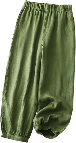 Linen Pants Women Elastic Waist Baggy Trousers Casual Loose Fit Herem Pants with Pockets Ladies Summer Clothes 2025