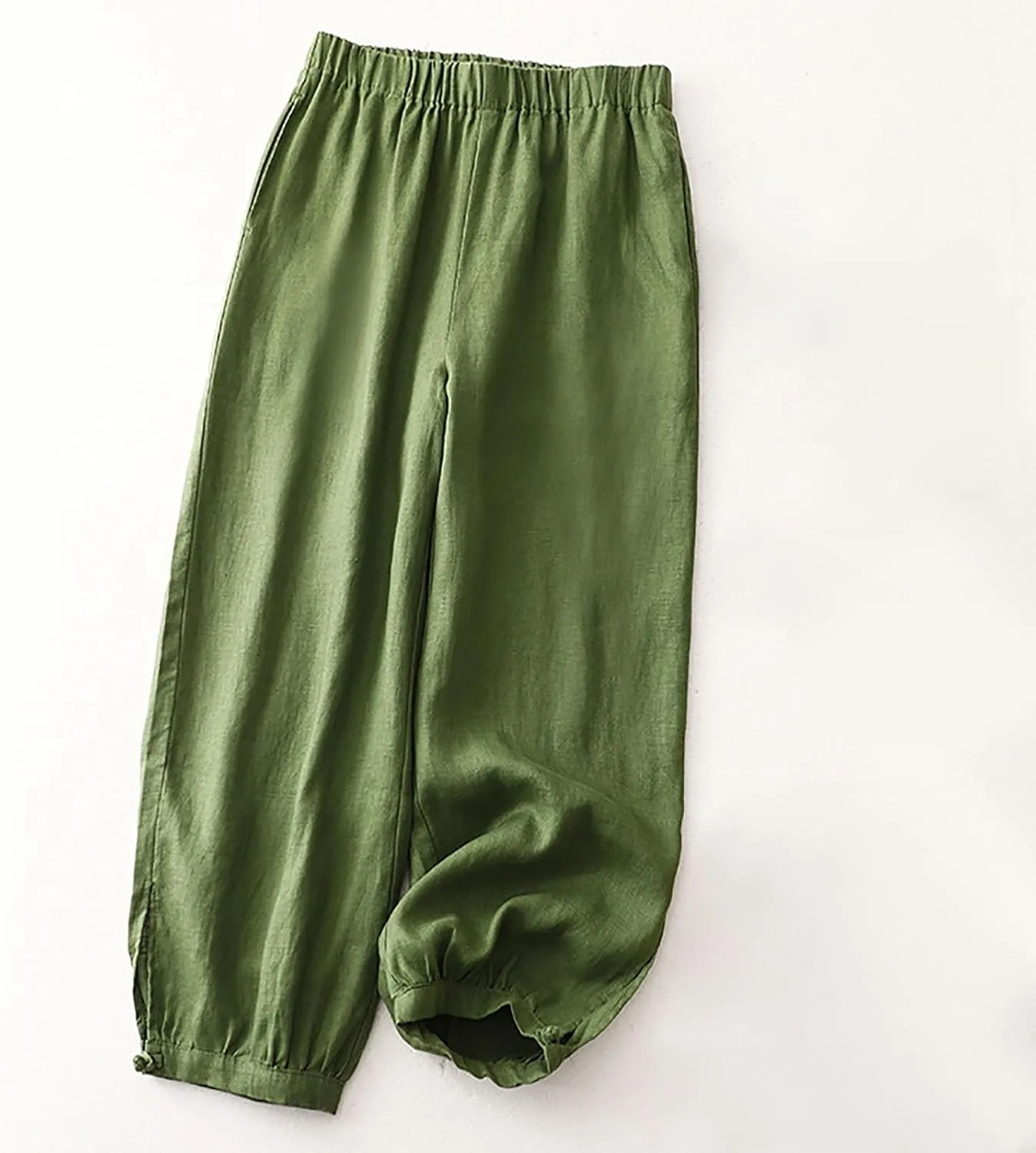 Linen Pants Women Elastic Waist Baggy Trousers Casual Loose Fit Herem Pants with Pockets Ladies Summer Clothes 2025