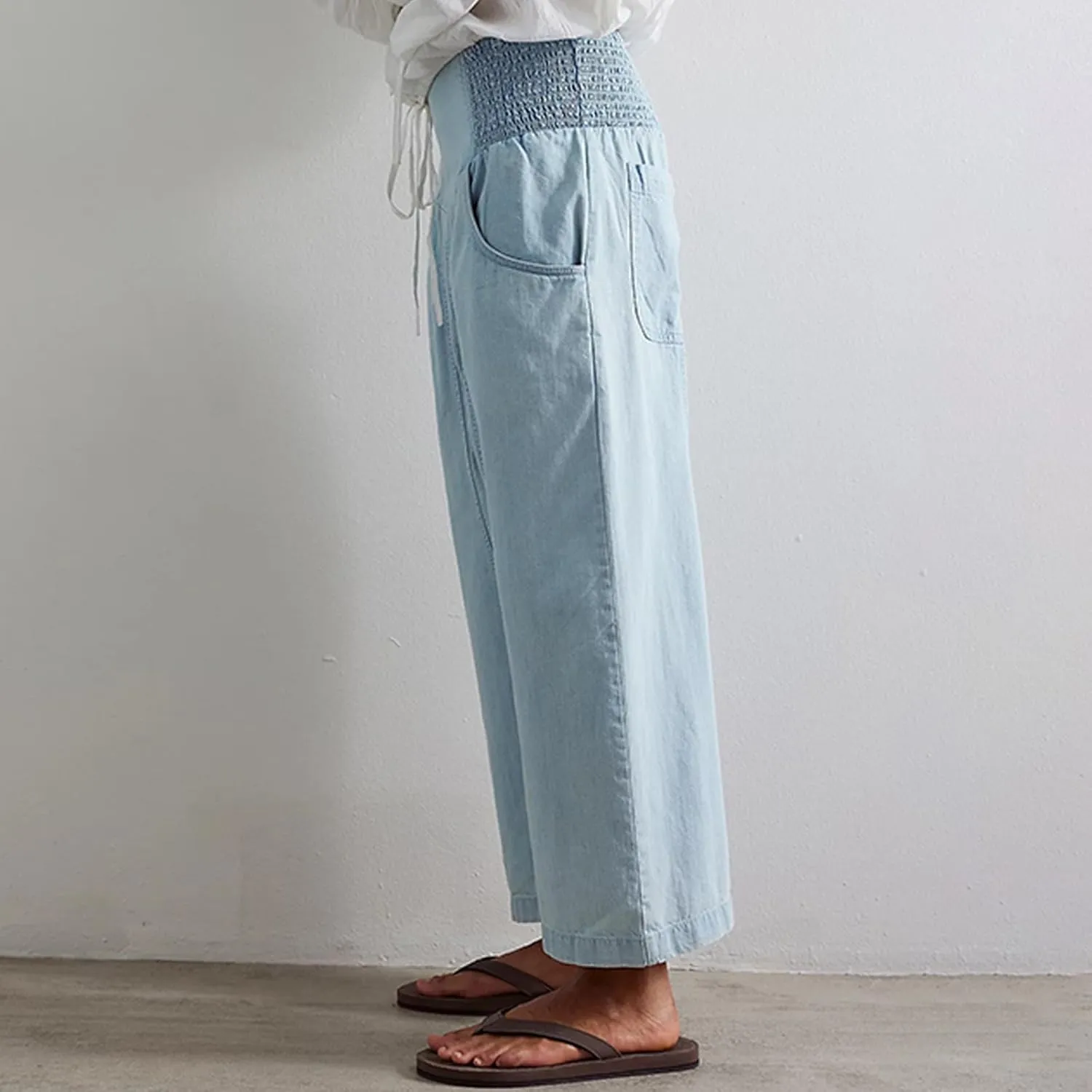 Lisskolo Women's Wide Leg Denim Pants Casual Baggy Cropped Barrel Jeans Mid Waist Loose Fit Harem Pants