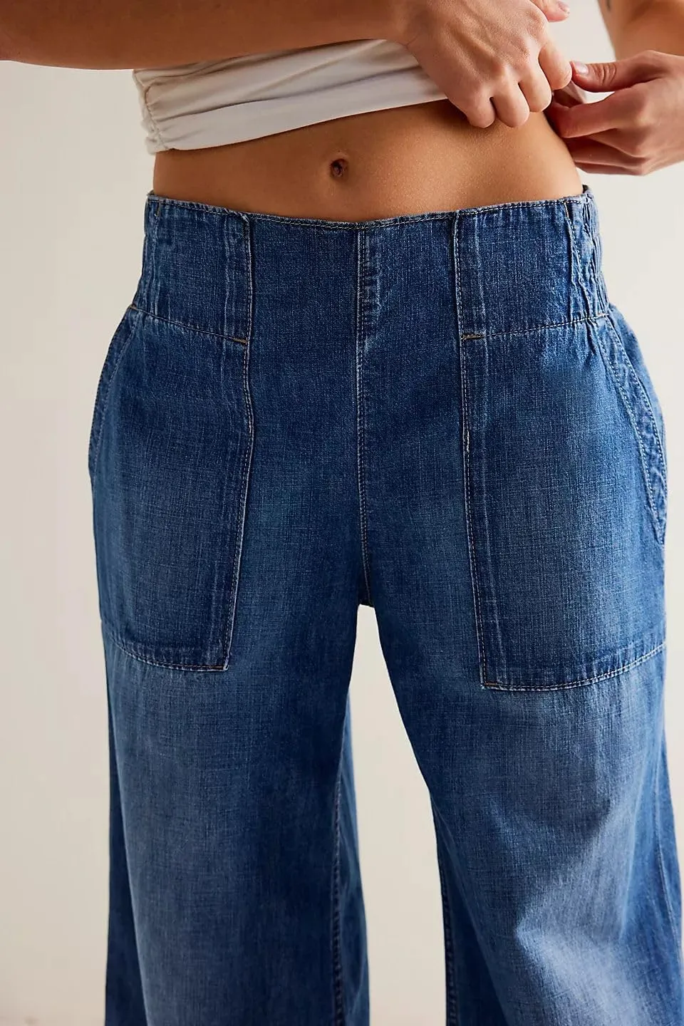 Lisskolo Women's Wide Leg Denim Pants Casual Baggy Cropped Barrel Jeans Mid Waist Loose Fit Harem Pants