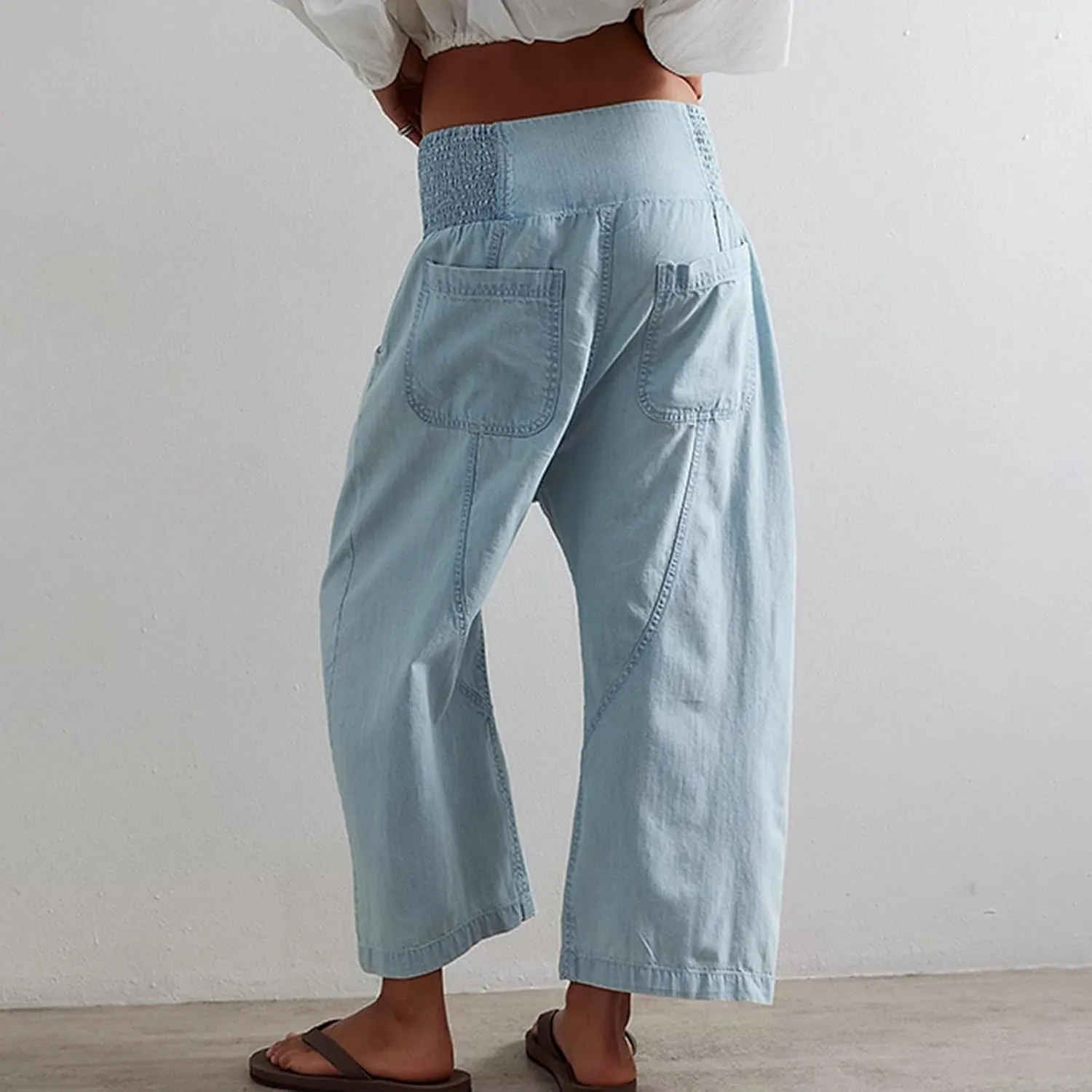 Lisskolo Women's Wide Leg Denim Pants Casual Baggy Cropped Barrel Jeans Mid Waist Loose Fit Harem Pants